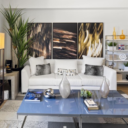 a living room with a couch and a coffee table
