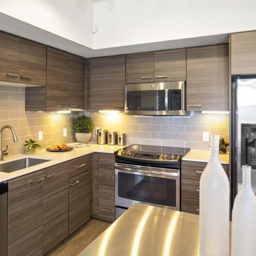 a kitchen with stainless steel appliances